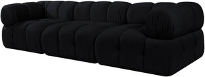 Meridian Furniture Orin Three Piece Modular Sofa in Black Velvet Performance Fabric for Modern Living 671Black-S3A