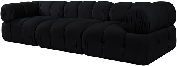 Meridian Furniture Orin Three Piece Modular Sofa in Black Velvet Performance Fabric for Modern Living 671Black-S3A