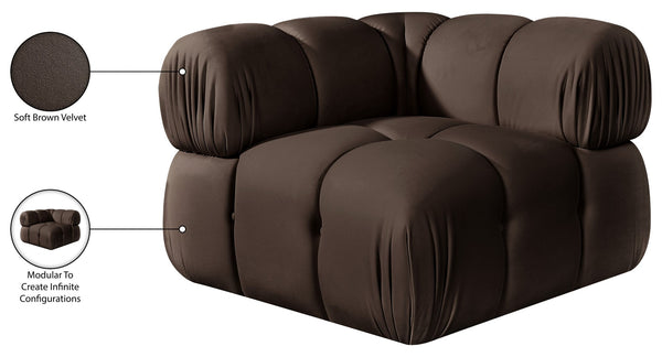 Meridian Furniture Orin Modular Corner Lounge Chair Plush Performance Velvet with Locking Latches for Sectional Use Brown 671Brown-Corner
