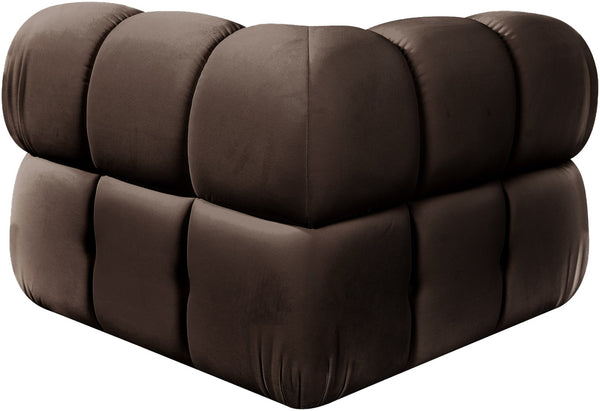 Meridian Furniture Orin Modular Corner Lounge Chair Plush Performance Velvet with Locking Latches for Sectional Use Brown 671Brown-Corner