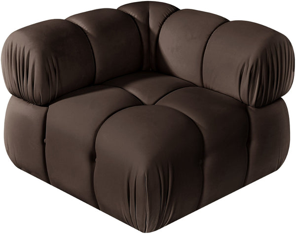 Meridian Furniture Orin Modular Corner Lounge Chair Plush Performance Velvet with Locking Latches for Sectional Use Brown 671Brown-Corner
