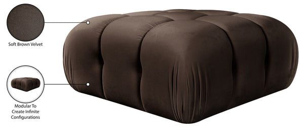 Meridian Furniture Orin Velvet Modular Ottoman with Linkable Modules and Stain Resistant Fabric for Living Rooms Brown 671Brown-Ott