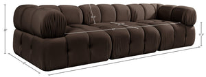 Meridian Furniture Orin Three Piece Modular Sofa in Brown Velvet Performance Fabric for Living Rooms 671Brown-S3A