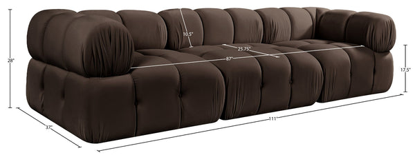 Meridian Furniture Orin Three Piece Modular Sofa in Brown Velvet Performance Fabric for Living Rooms 671Brown-S3A