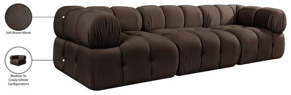 Meridian Furniture Orin Three Piece Modular Sofa in Brown Velvet Performance Fabric for Living Rooms 671Brown-S3A
