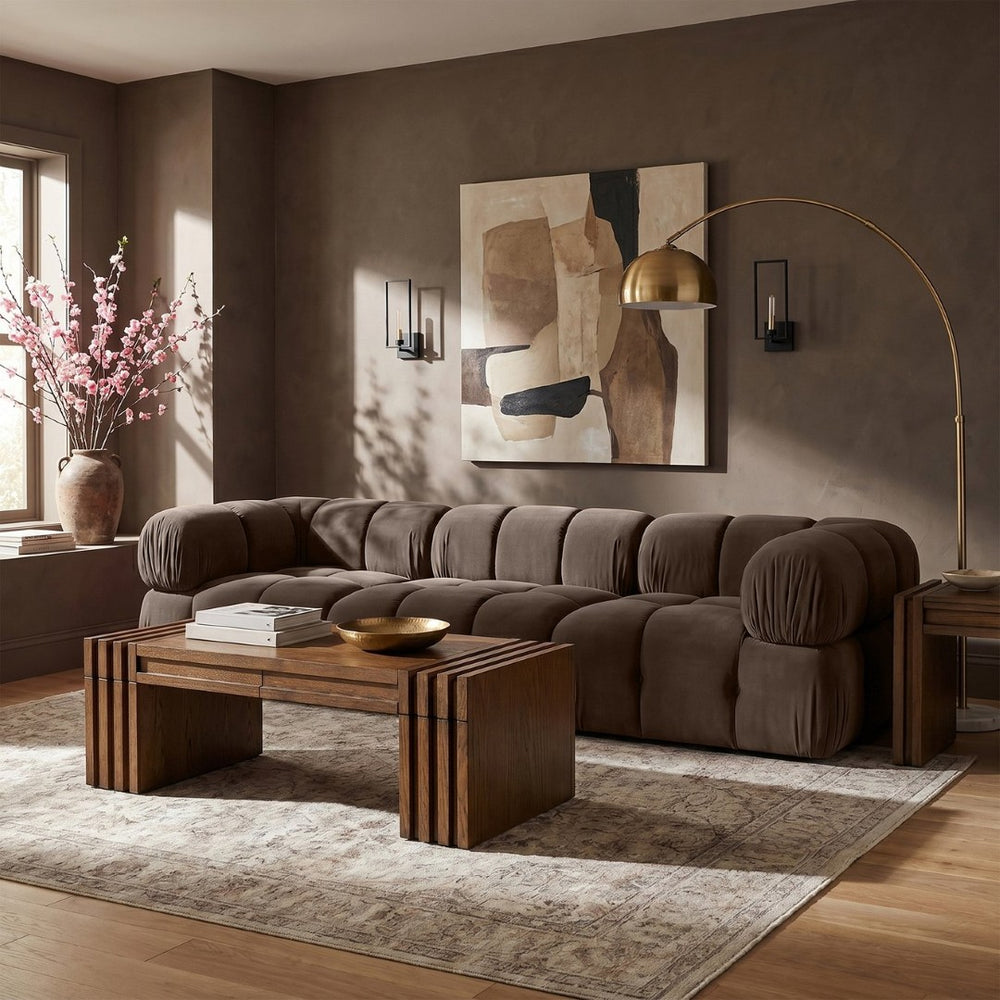 Meridian Furniture Orin Three Piece Modular Sofa in Brown Velvet Performance Fabric for Living Rooms 671Brown-S3A