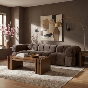 Meridian Furniture Orin Three Piece Modular Sofa in Brown Velvet Performance Fabric for Living Rooms 671Brown-S3A