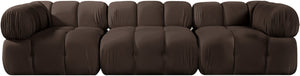 Meridian Furniture Orin Three Piece Modular Sofa in Brown Velvet Performance Fabric for Living Rooms 671Brown-S3A