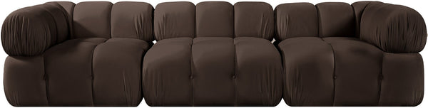 Meridian Furniture Orin Three Piece Modular Sofa in Brown Velvet Performance Fabric for Living Rooms 671Brown-S3A