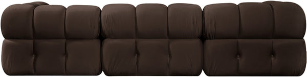 Meridian Furniture Orin Three Piece Modular Sofa in Brown Velvet Performance Fabric for Living Rooms 671Brown-S3A