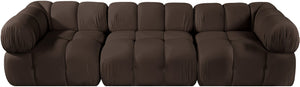 Meridian Furniture Orin Three Piece Modular Sofa in Brown Velvet Performance Fabric for Living Rooms 671Brown-S3A