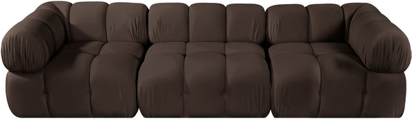Meridian Furniture Orin Three Piece Modular Sofa in Brown Velvet Performance Fabric for Living Rooms 671Brown-S3A