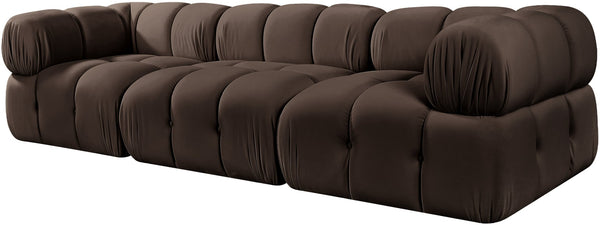 Meridian Furniture Orin Three Piece Modular Sofa in Brown Velvet Performance Fabric for Living Rooms 671Brown-S3A