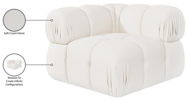 Meridian Furniture Orin Modular Corner Lounge Chair Plush Performance Velvet with Locking Latches for Sectional Use Cream 671Cream-Corner