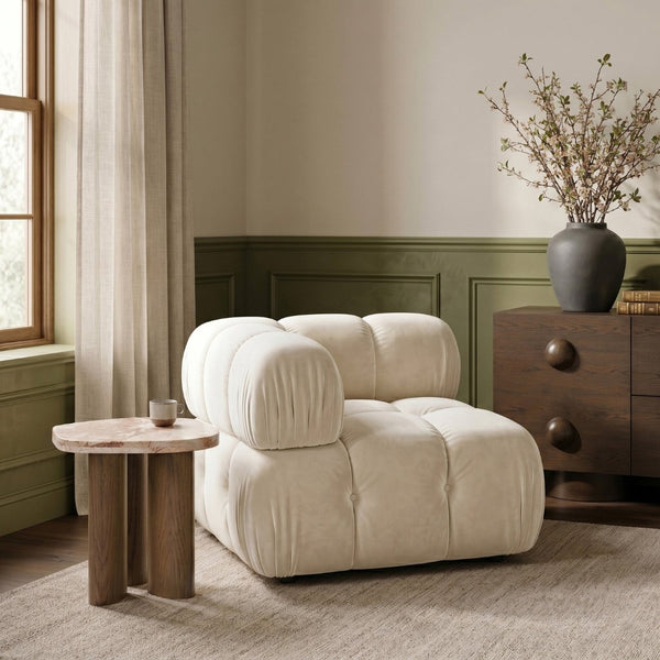 Meridian Furniture Orin Modular Corner Lounge Chair Plush Performance Velvet with Locking Latches for Sectional Use Cream 671Cream-Corner