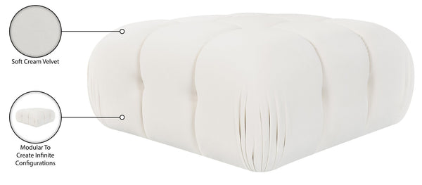 Meridian Furniture Orin Velvet Modular Ottoman with Linkable Modules and Stain Resistant Fabric for Living Rooms Cream 671Cream-Ott