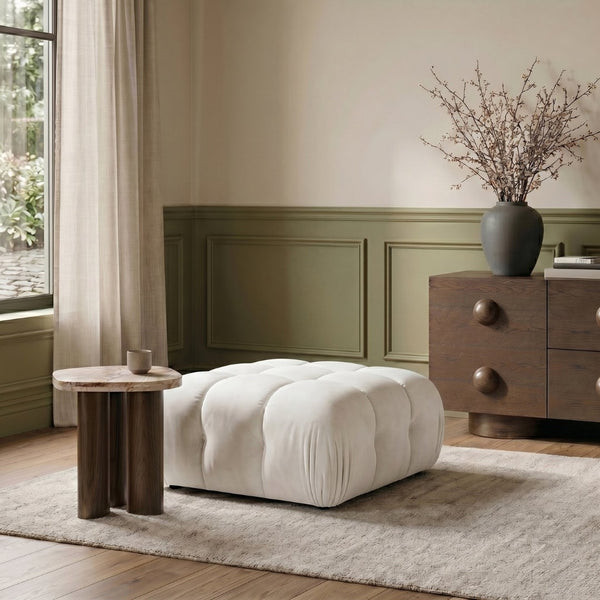 Meridian Furniture Orin Velvet Modular Ottoman with Linkable Modules and Stain Resistant Fabric for Living Rooms Cream 671Cream-Ott