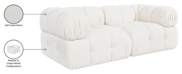 Meridian Furniture Orin Two Piece Modular Sofa with Stain Resistant Velvet for Modern Living Rooms 671Cream-S2A