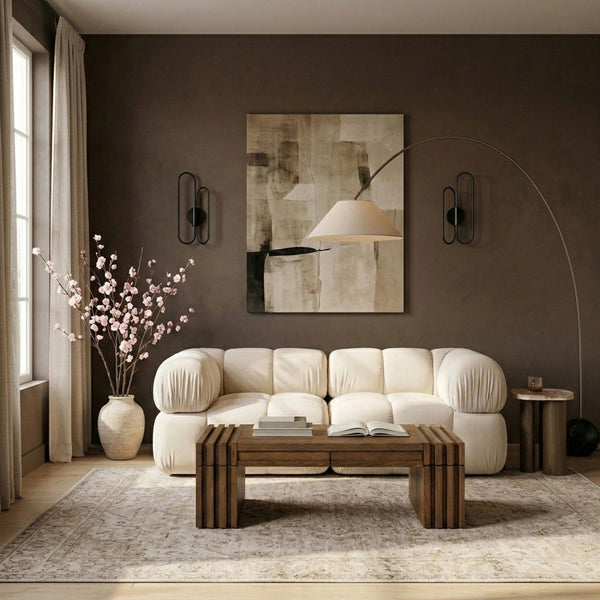Meridian Furniture Orin Two Piece Modular Sofa with Stain Resistant Velvet for Modern Living Rooms 671Cream-S2A