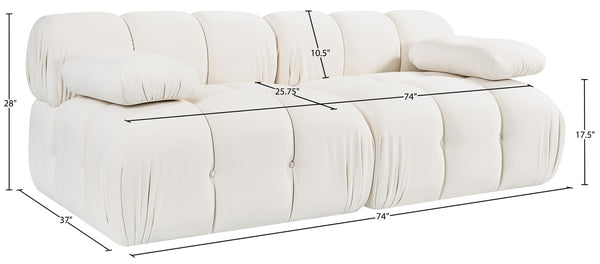 Meridian Furniture Orin Two Piece Modular Sofa in Stain Resistant Cream Velvet for Modern Living Rooms 671Cream-S2B