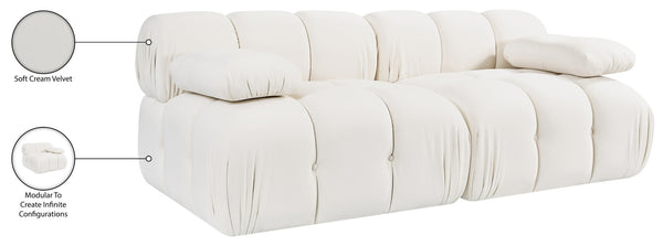 Meridian Furniture Orin Two Piece Modular Sofa in Stain Resistant Cream Velvet for Modern Living Rooms 671Cream-S2B