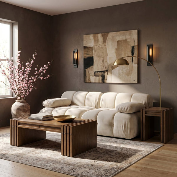 Meridian Furniture Orin Two Piece Modular Sofa in Stain Resistant Cream Velvet for Modern Living Rooms 671Cream-S2B