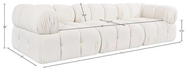 Meridian Furniture Orin Three Piece Modular Sofa in Stain Resistant Cream Velvet for Living Rooms 671Cream-S3A
