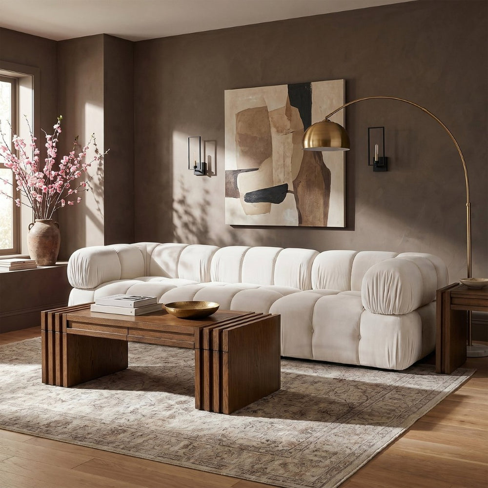 Meridian Furniture Orin Three Piece Modular Sofa in Stain Resistant Cream Velvet for Living Rooms 671Cream-S3A