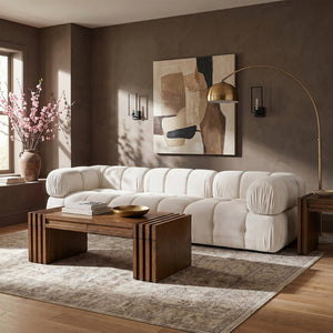 Meridian Furniture Orin Three Piece Modular Sofa in Stain Resistant Cream Velvet for Living Rooms 671Cream-S3A