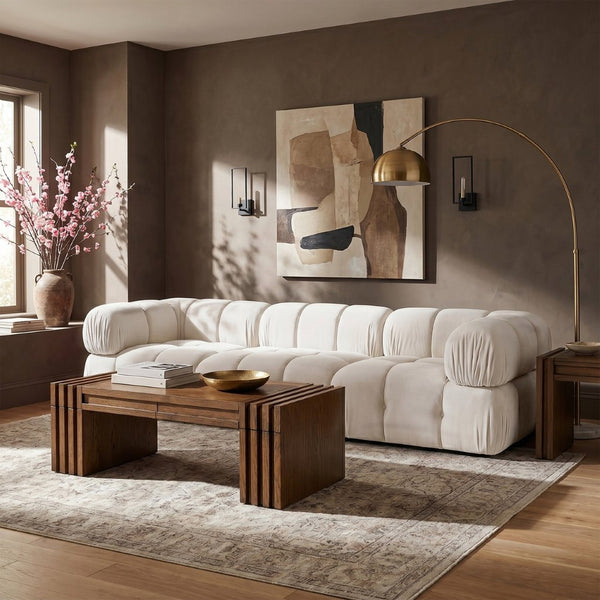 Meridian Furniture Orin Three Piece Modular Sofa in Stain Resistant Cream Velvet for Living Rooms 671Cream-S3A
