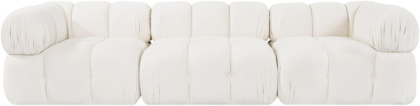 Meridian Furniture Orin Three Piece Modular Sofa in Stain Resistant Cream Velvet for Living Rooms 671Cream-S3A