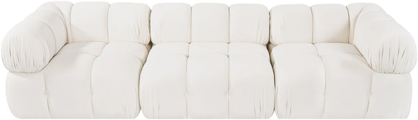 Meridian Furniture Orin Three Piece Modular Sofa in Stain Resistant Cream Velvet for Living Rooms 671Cream-S3A