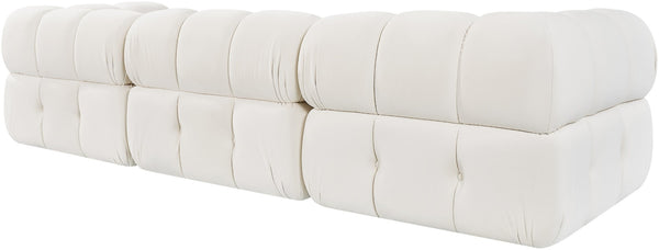 Meridian Furniture Orin Three Piece Modular Sofa in Stain Resistant Cream Velvet for Living Rooms 671Cream-S3A