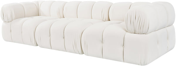 Meridian Furniture Orin Three Piece Modular Sofa in Stain Resistant Cream Velvet for Living Rooms 671Cream-S3A