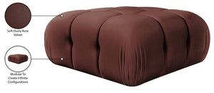 Meridian Furniture Orin Velvet Modular Ottoman with Linkable Modules and Stain Resistant Fabric for Living Rooms Rose 671Rose-Ott