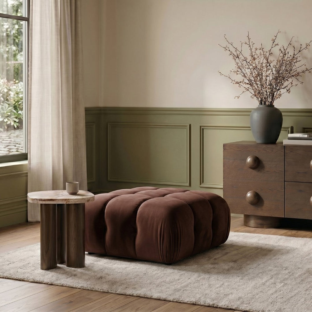 Meridian Furniture Orin Velvet Modular Ottoman with Linkable Modules and Stain Resistant Fabric for Living Rooms Rose 671Rose-Ott