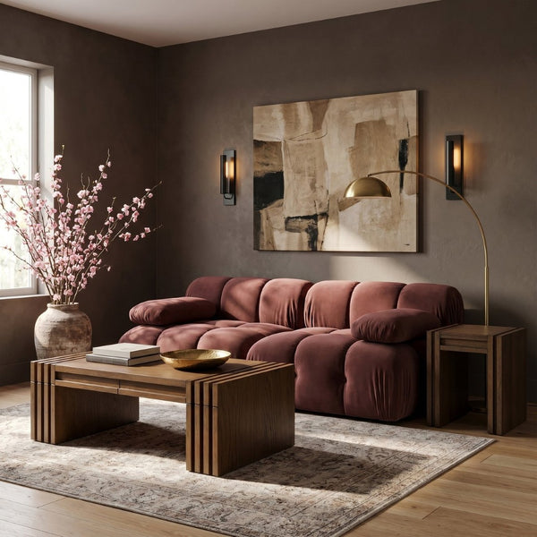Meridian Furniture Orin Dusty Rose Velvet Modular Sofa Stain Resistant Performance Fabric Living Room 671Rose-S2B