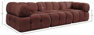 Meridian Furniture Orin Three Piece Modular Sofa in Dusty Rose Velvet Performance Fabric for Living Rooms 671Rose-S3A