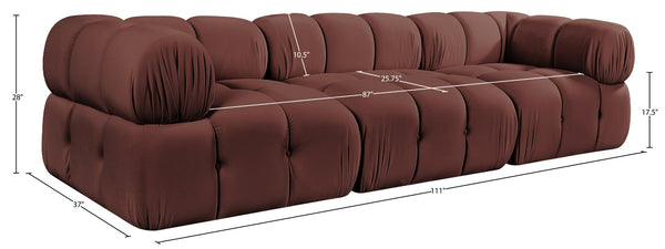 Meridian Furniture Orin Three Piece Modular Sofa in Dusty Rose Velvet Performance Fabric for Living Rooms 671Rose-S3A