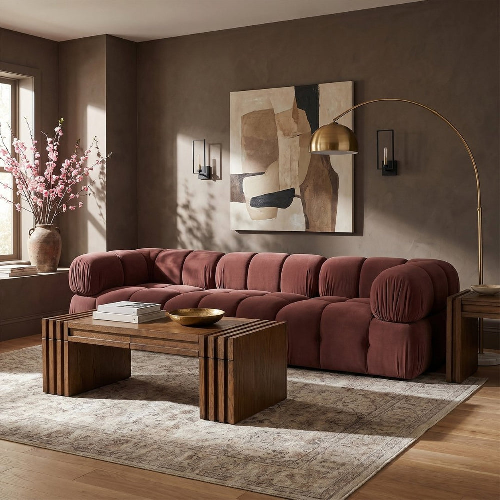 Meridian Furniture Orin Three Piece Modular Sofa in Dusty Rose Velvet Performance Fabric for Living Rooms 671Rose-S3A