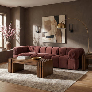Meridian Furniture Orin Three Piece Modular Sofa in Dusty Rose Velvet Performance Fabric for Living Rooms 671Rose-S3A