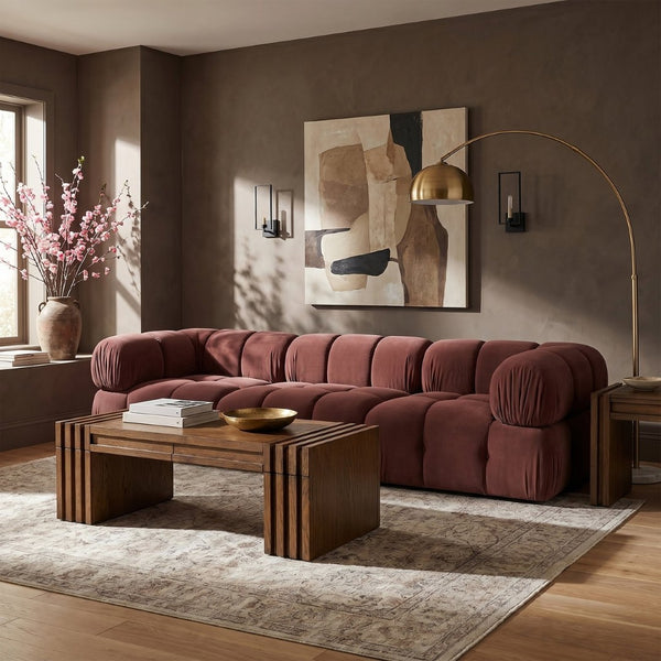 Meridian Furniture Orin Three Piece Modular Sofa in Dusty Rose Velvet Performance Fabric for Living Rooms 671Rose-S3A