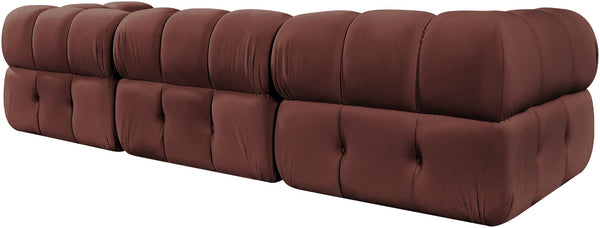 Meridian Furniture Orin Three Piece Modular Sofa in Dusty Rose Velvet Performance Fabric for Living Rooms 671Rose-S3A