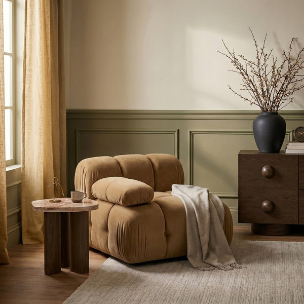 Meridian Furniture Orin Modular Lounge Chair Plush Velvet Upholstery with Repositionable Arm for Living Rooms Saddle 671Saddle-Chair