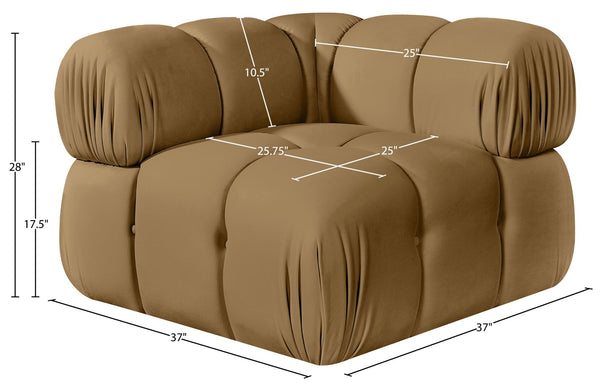 Meridian Furniture Orin Modular Corner Lounge Chair Plush Performance Velvet with Locking Latches for Sectional Use Saddle 671Saddle-Corner