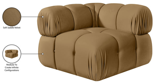 Meridian Furniture Orin Modular Corner Lounge Chair Plush Performance Velvet with Locking Latches for Sectional Use Saddle 671Saddle-Corner