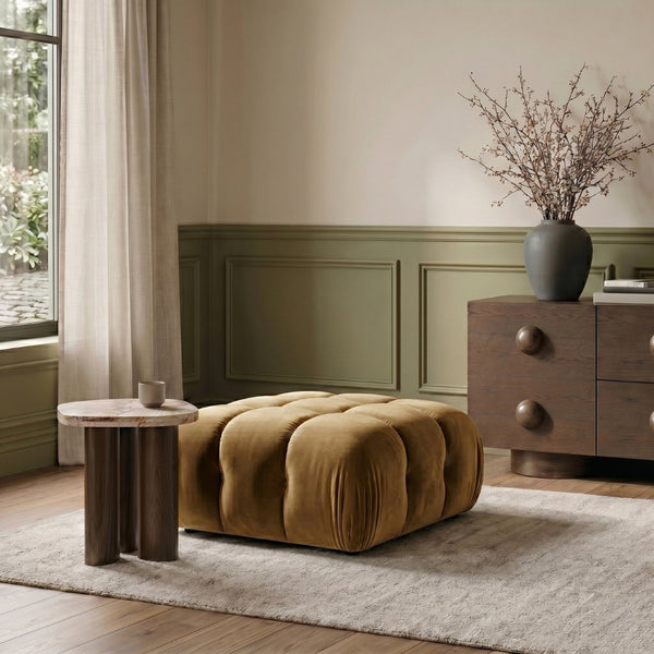 Meridian Furniture Orin Velvet Modular Ottoman with Linkable Modules and Stain Resistant Fabric for Living Rooms Saddle 671Saddle-Ott