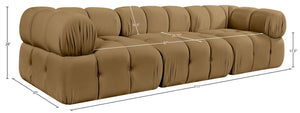 Meridian Furniture Orin Three Piece Modular Sofa in Saddle Velvet Performance Fabric for Modern Living 671Saddle-S3A
