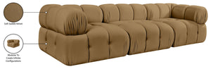 Meridian Furniture Orin Three Piece Modular Sofa in Saddle Velvet Performance Fabric for Modern Living 671Saddle-S3A