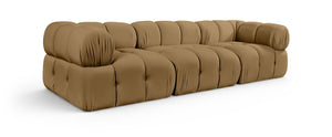 Meridian Furniture Orin Three Piece Modular Sofa in Saddle Velvet Performance Fabric for Modern Living 671Saddle-S3A